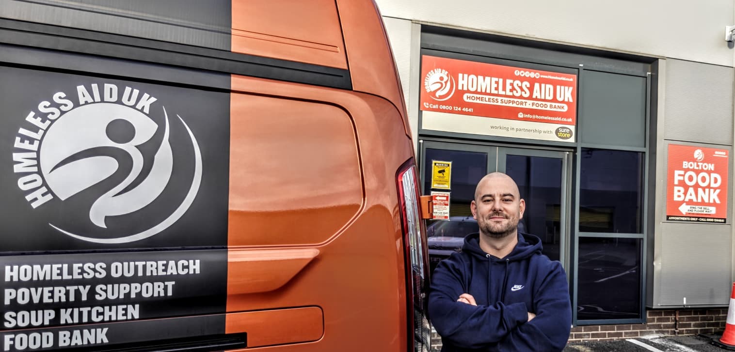 Ben Ahern, founder of CIC Tools, outside Homeless Aid UK beside its outreach van