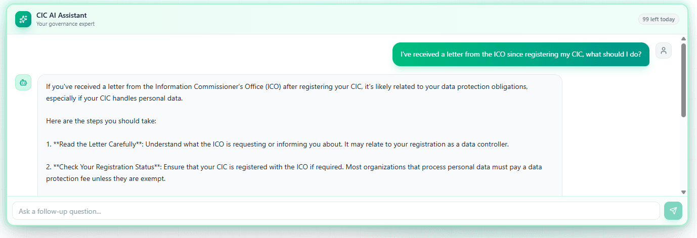 AI assistant answering a question about ICO letters